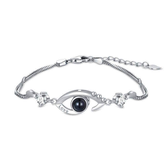 Sterling Silver Circular Shaped Cubic Zirconia & Projection Stone Devil's Eye Pendant Bracelet-0