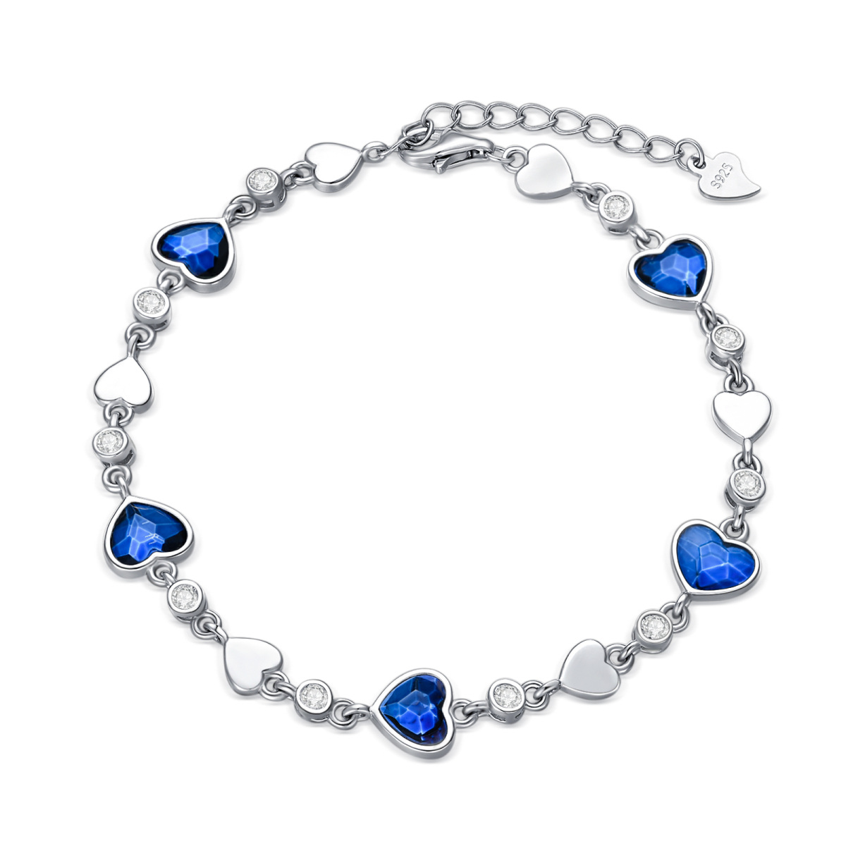 Pulsera de plata de ley con cadena corazón de cristal y circonita cúbica-1