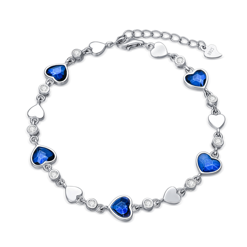 Bracelet en argent sterling avec chaîne en forme de coeur en cristal et zircon cubique
