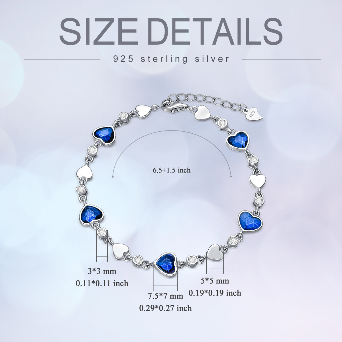 Sterling Silver Heart Crystal & Cubic Zirconia Heart Chain Bracelet-4