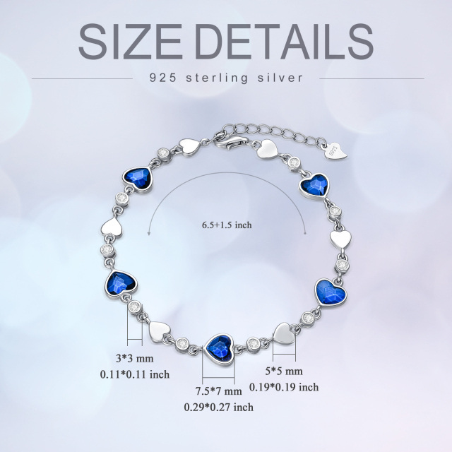 Sterling Silver Heart Crystal & Cubic Zirconia Heart Chain Bracelet-3