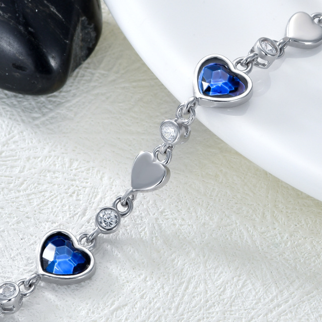 Sterling Silver Heart Crystal & Cubic Zirconia Heart Chain Bracelet-2