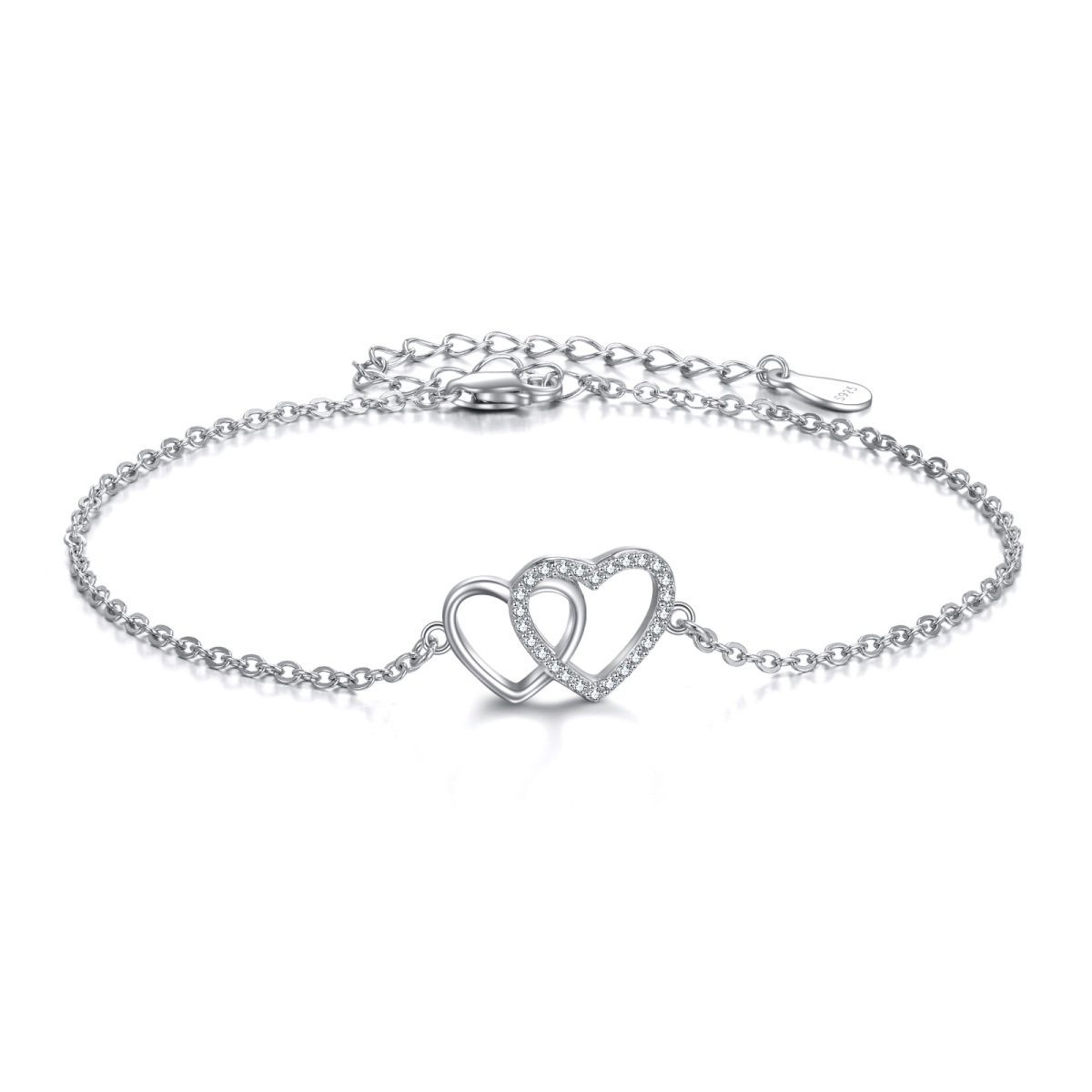 Sterling Silber Cubic Zirkonia Herz mit Herz-Anhänger-Armband-1