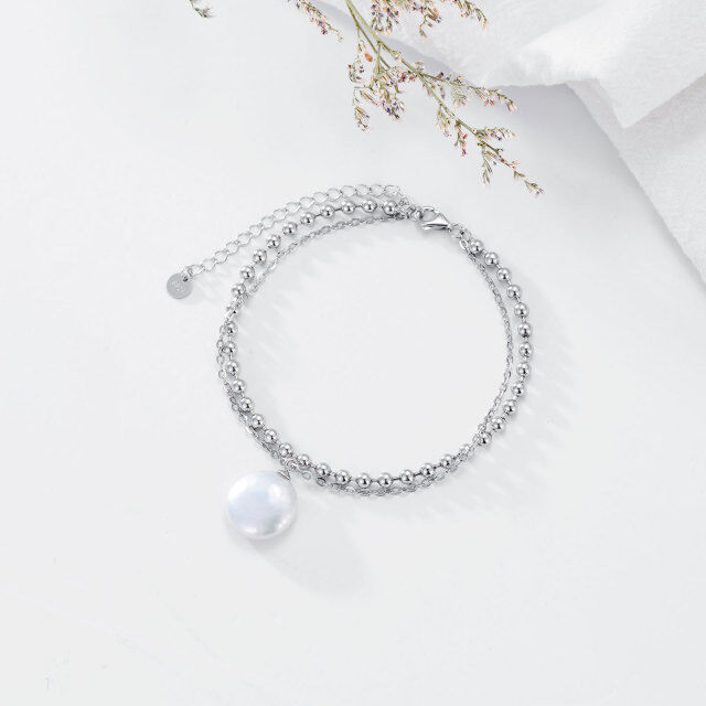 Sterling Silver Circular Shaped Pearl Round Layerered Bracelet-3