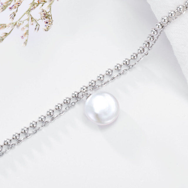 Bracelet en argent sterling avec perles circulaires et rondes en couches-2