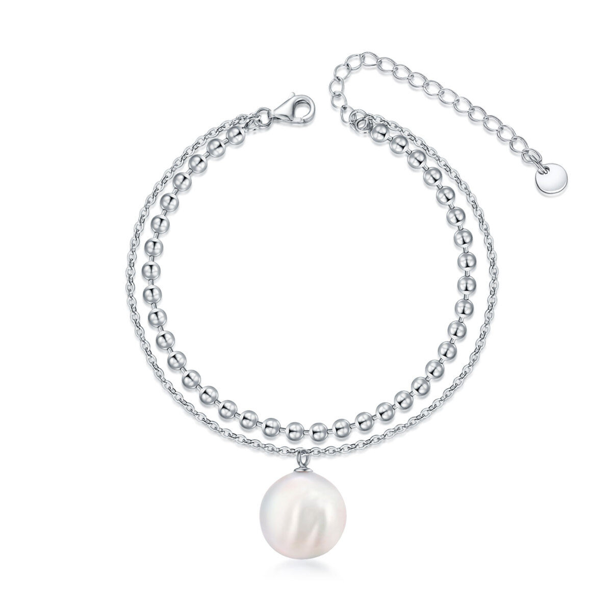 Sterling Silver Circular Shaped Pearl Round Layerered Bracelet-1