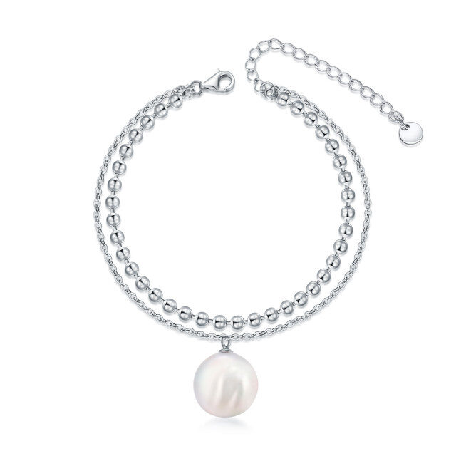 Sterling Silver Circular Shaped Pearl Round Layerered Bracelet-0