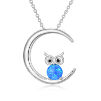 925 Sterling Silver Owl Opal Pendant Necklace
