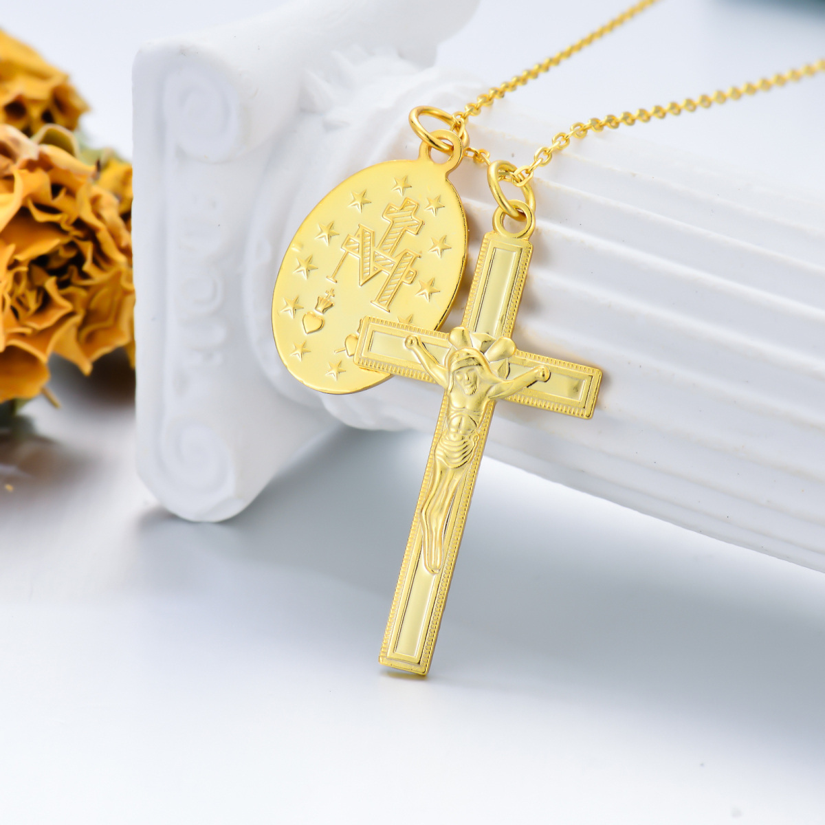 18K Gold Cross Pendant Necklace-3