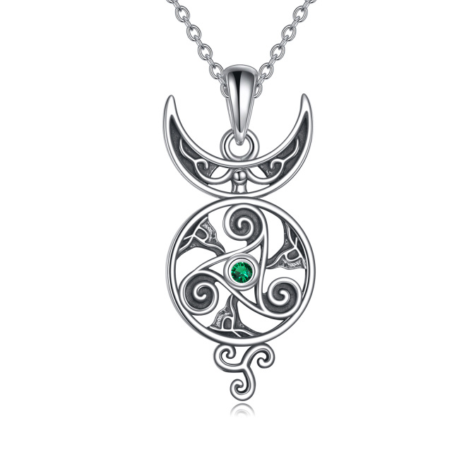 Collier en argent sterling avec nœud celtique et pendentif lune en zircon cubique rond-0