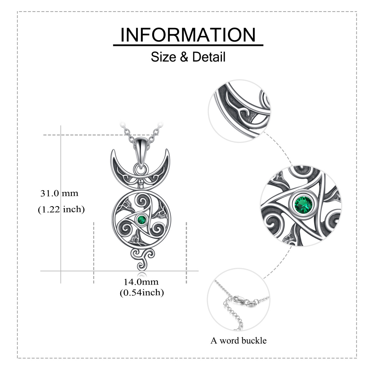 Collier en argent sterling avec nœud celtique et pendentif lune en zircon cubique rond-6