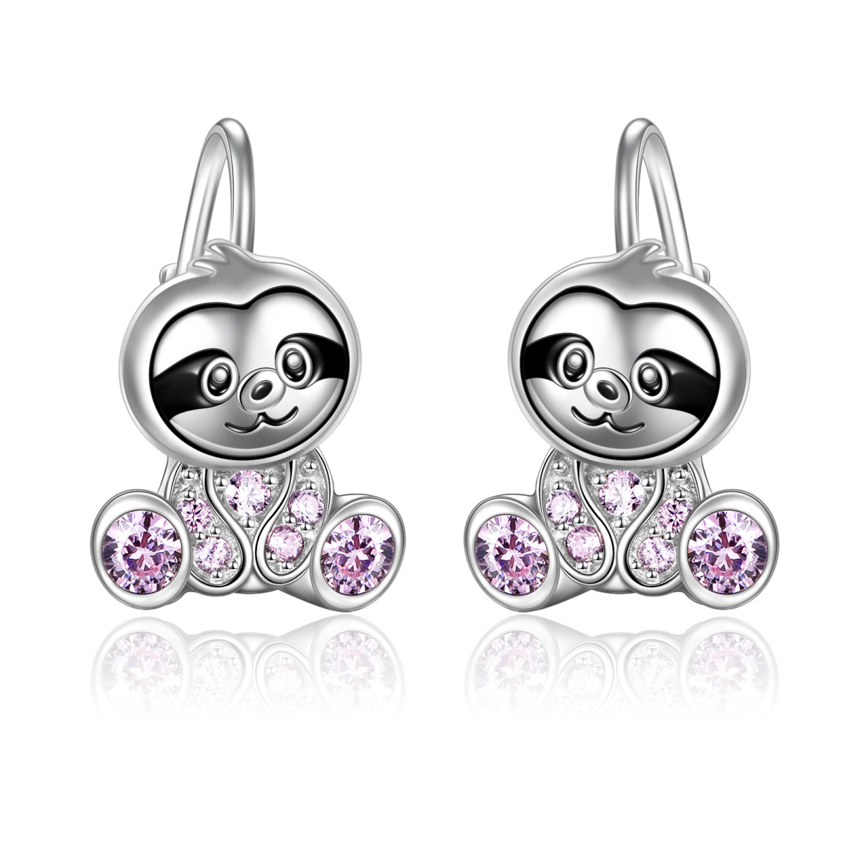 Sterling Silver Cubic Zirconia Sloth Hoop Earrings-1