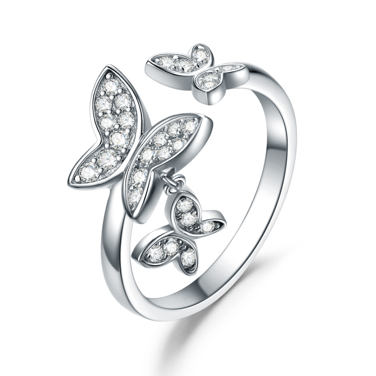 Sterling Silver Circular Shaped Cubic Zirconia Butterfly Ring-1