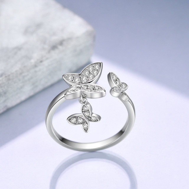 Sterling Silver Circular Shaped Cubic Zirconia Butterfly Ring-2
