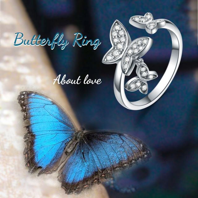Sterling Silver Circular Shaped Cubic Zirconia Butterfly Ring-4
