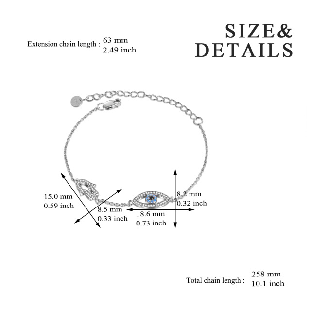 Sterling Silver Circular Shaped Cubic Zirconia Evil Eye & Hamsa Hand Pendant Bracelet-4