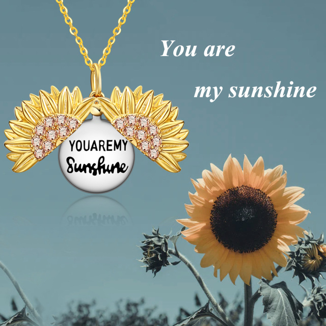 Sterling Silber zweifarbig Sonnenblume Anhänger Medaillon Halskette eingraviert Du bist mein Sonnenschein-2