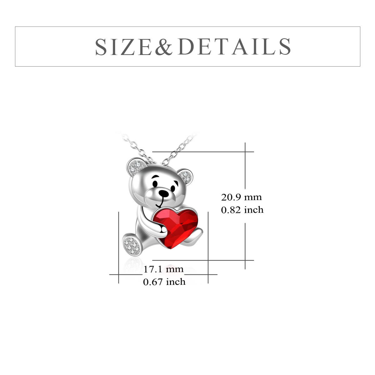 Sterling Silver Heart Shaped Crystal Bear & Heart Pendant Necklace-5