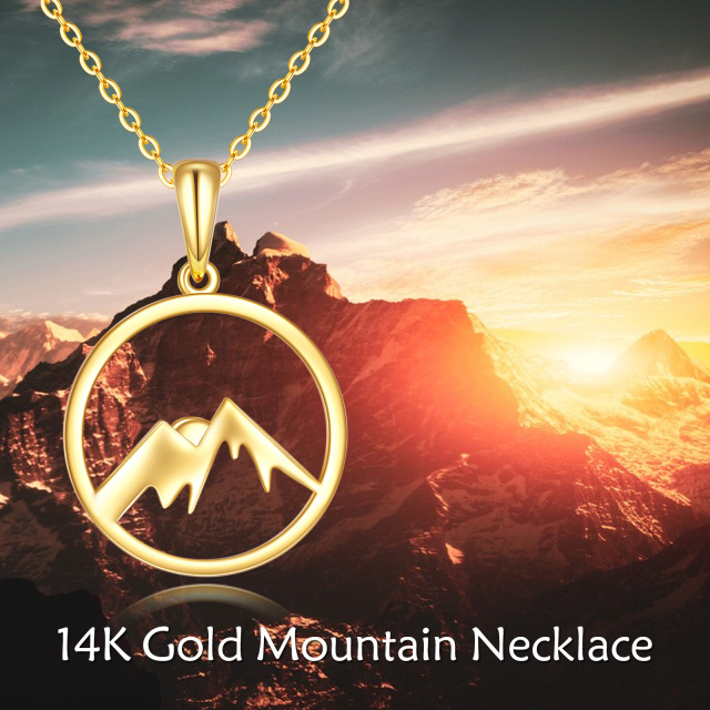 Collier à pendentif contour en or 14K Montagnes et soleil-5