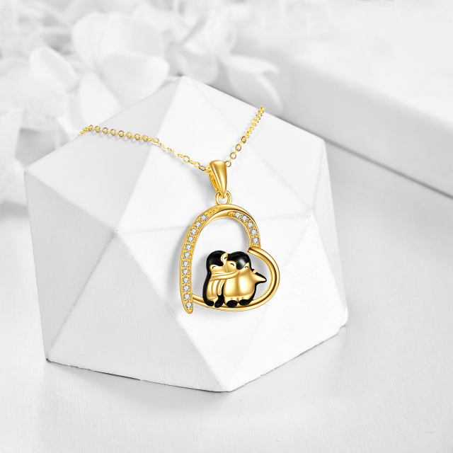 14K Gold Cubic Zirconia Penguin & Heart Pendant Necklace-2