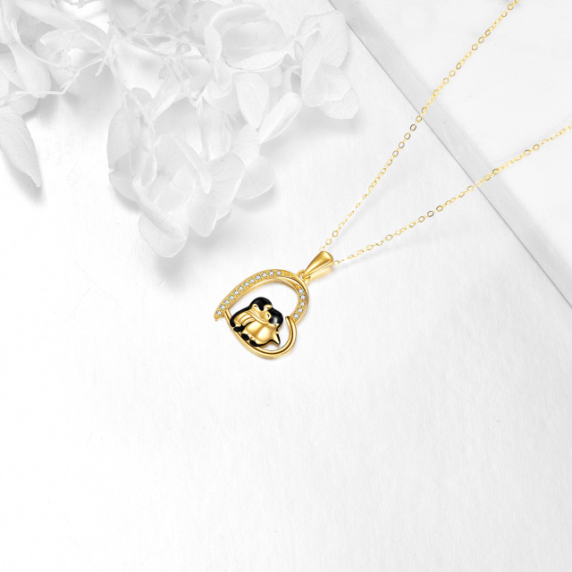 14K Gold Cubic Zirconia Penguin & Heart Pendant Necklace-3