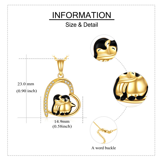 14K Gold Cubic Zirconia Penguin & Heart Pendant Necklace-5