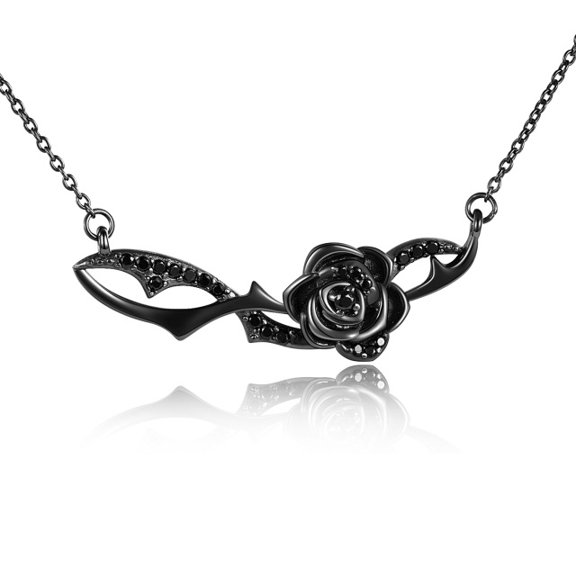 Sterling Silver with Black Rhodium Rose Pendant Necklace-0