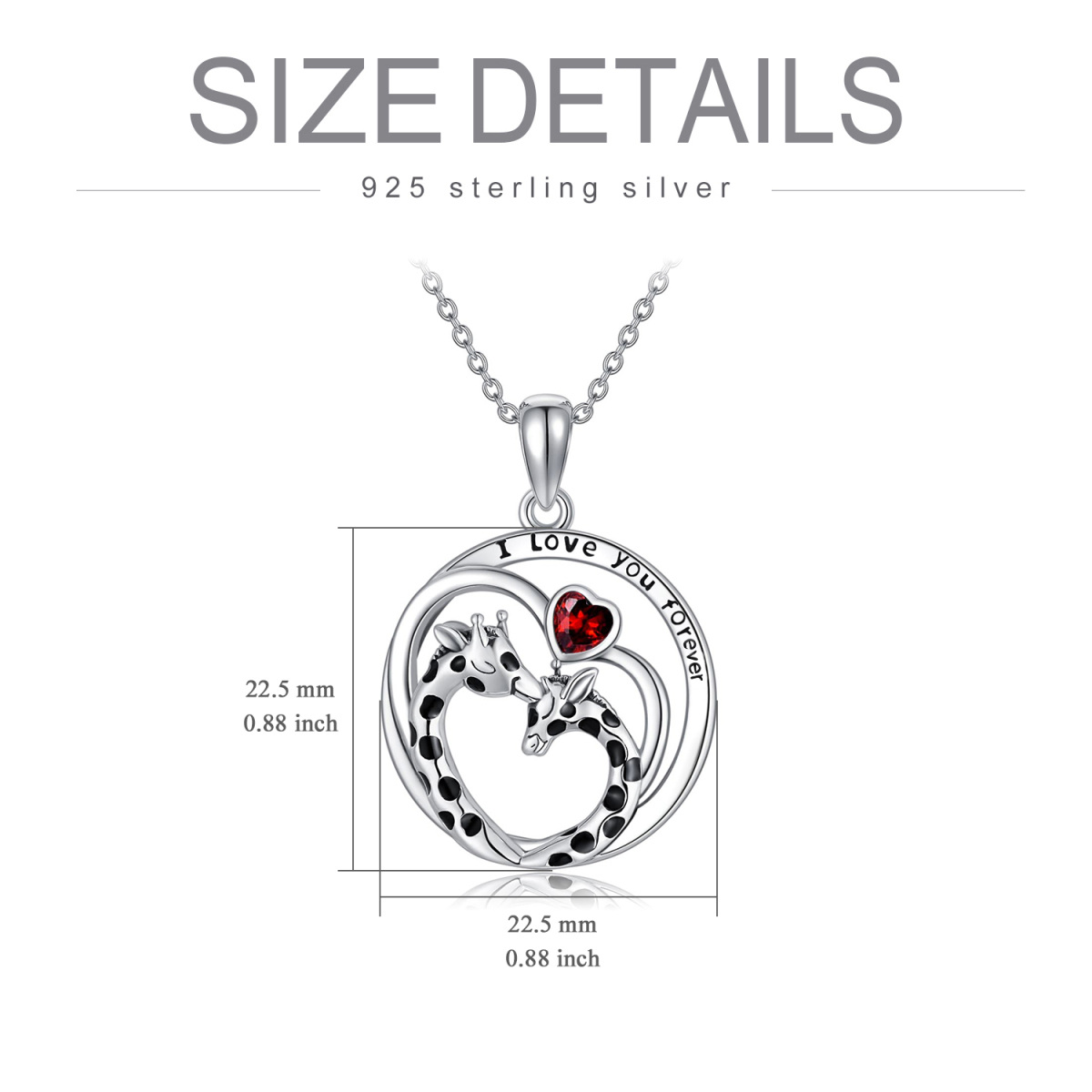 Sterling Silver Heart Shaped Cubic Zirconia Giraffe & Heart Pendant Necklace with Engraved Word-5
