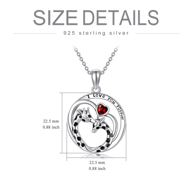 Sterling Silver Heart Shaped Cubic Zirconia Giraffe & Heart Pendant Necklace with Engraved Word-4