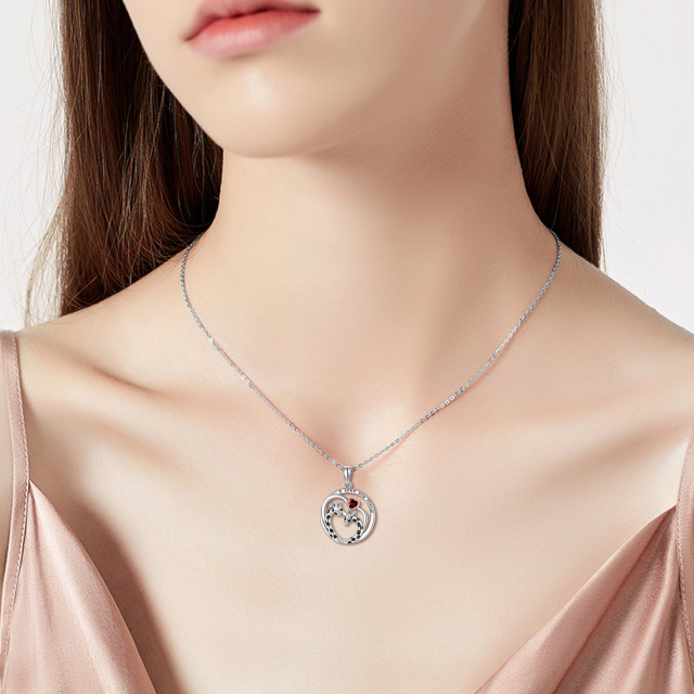 Sterling Silver Heart Shaped Cubic Zirconia Giraffe & Heart Pendant Necklace with Engraved Word-1