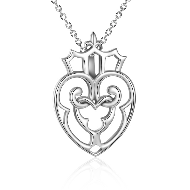 Sterling Silver Crown & Heart With Heart Pendant Necklace-0