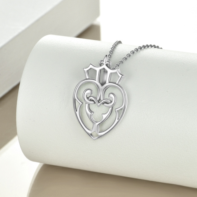 Sterling Silver Crown & Heart With Heart Pendant Necklace-2