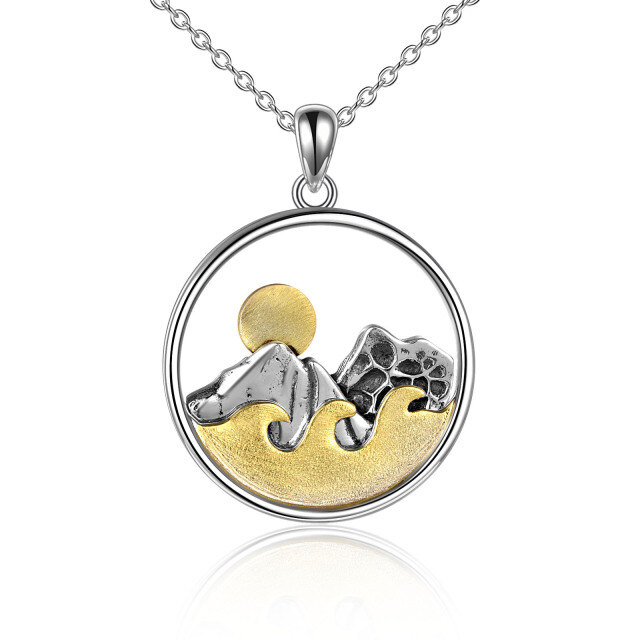 Sterling Silver Two-tone Mountains & Spray Pendant Necklace-0
