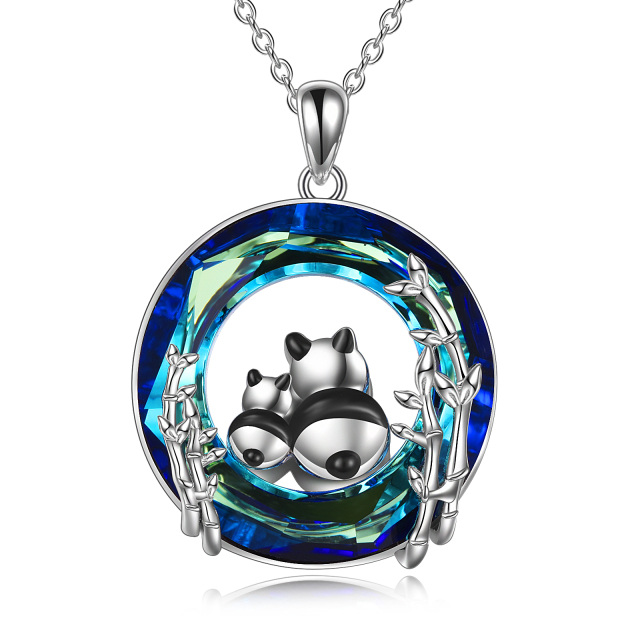 Sterling Silver Circular Shaped Panda Crystal Pendant Necklace-0
