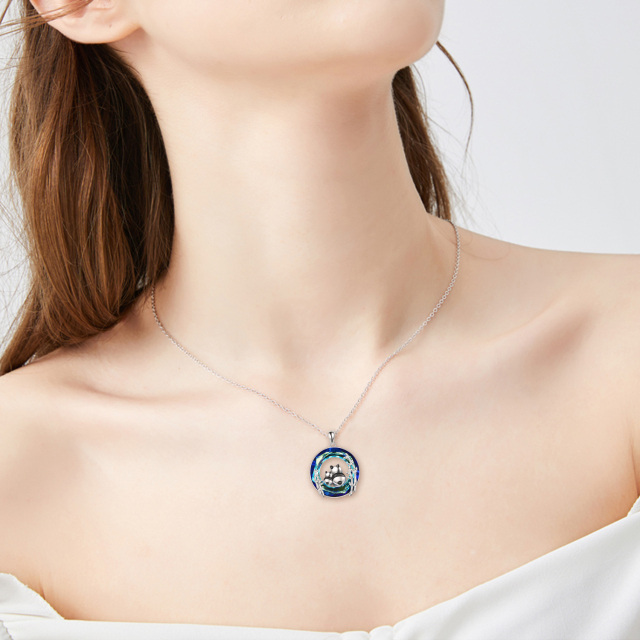 Sterling Silver Circular Shaped Panda Crystal Pendant Necklace-1