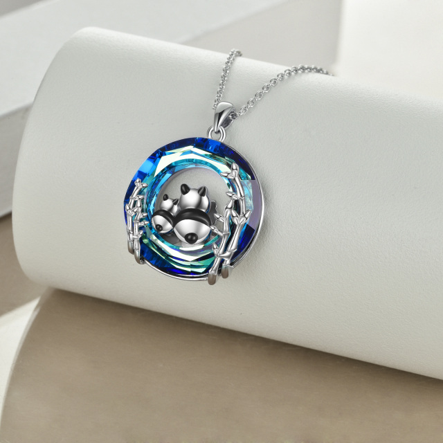 Sterling Silver Circular Shaped Panda Crystal Pendant Necklace-2