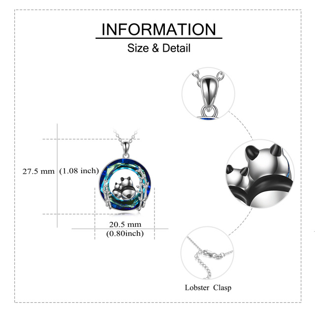 Sterling Silver Circular Shaped Panda Crystal Pendant Necklace-4
