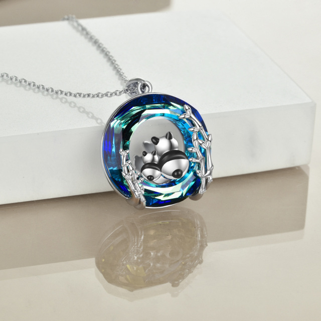 Sterling Silver Circular Shaped Panda Crystal Pendant Necklace-3