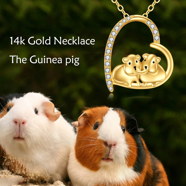 Collar de oro de 14 quilates de circonio cúbico Guinea Pig y colgante de corazón-4