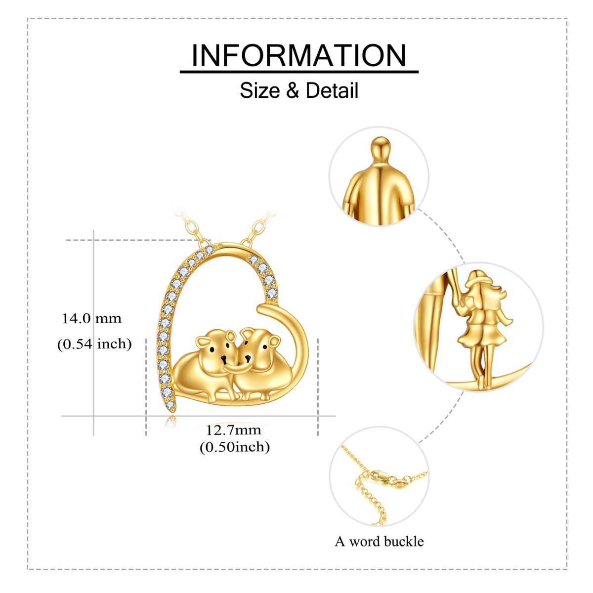 14K Gold Cubic Zirkonia Meerschweinchen & Herz-Anhänger Halskette-6