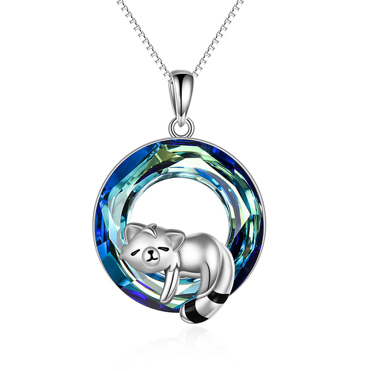 Sterling Silver Crystal Panda & Circle Pendant Necklace-1