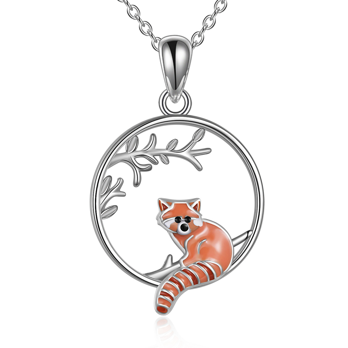 Sterling Silver Red Panda Pendant Necklace-1