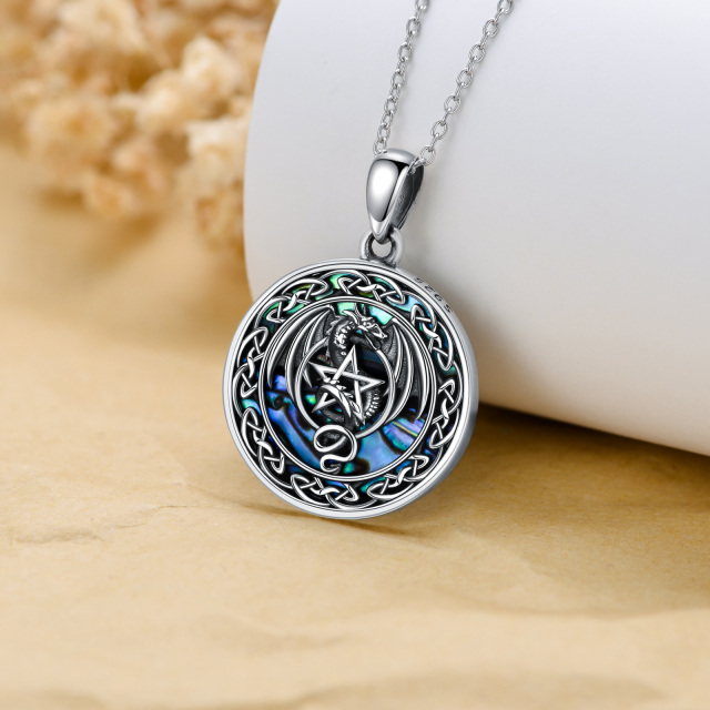 Sterling Silver Abalone Shellfish Dragon & Celtic Knot & Pentagram Pendant Necklace-2