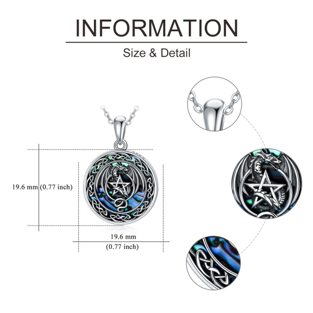 Sterling Silver Abalone Shellfish Dragon & Celtic Knot & Pentagram Pendant Necklace-4