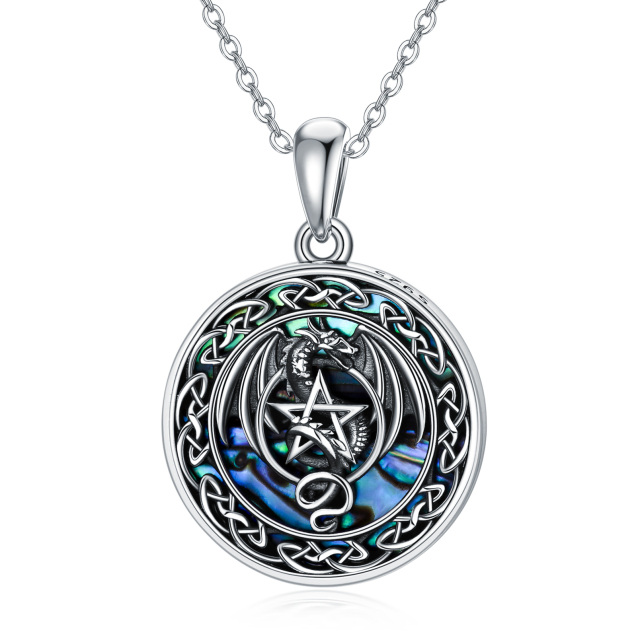 Sterling Silver Abalone Shellfish Dragon & Celtic Knot & Pentagram Pendant Necklace-0