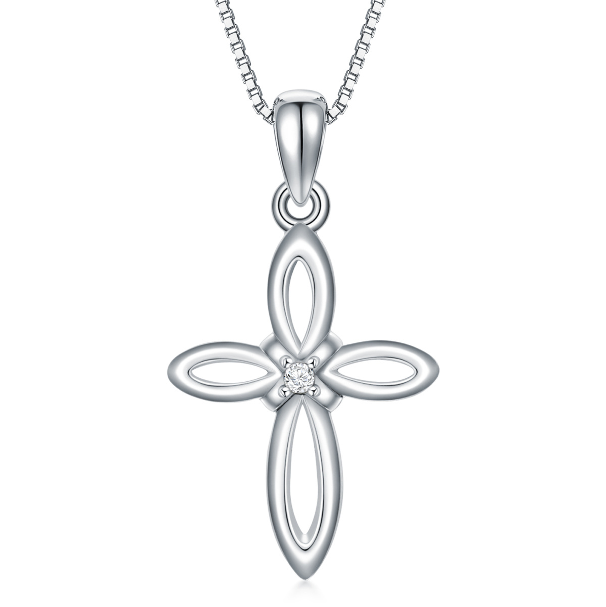 Sterling Silver Diamond Cross Knot Pendant Necklace-1