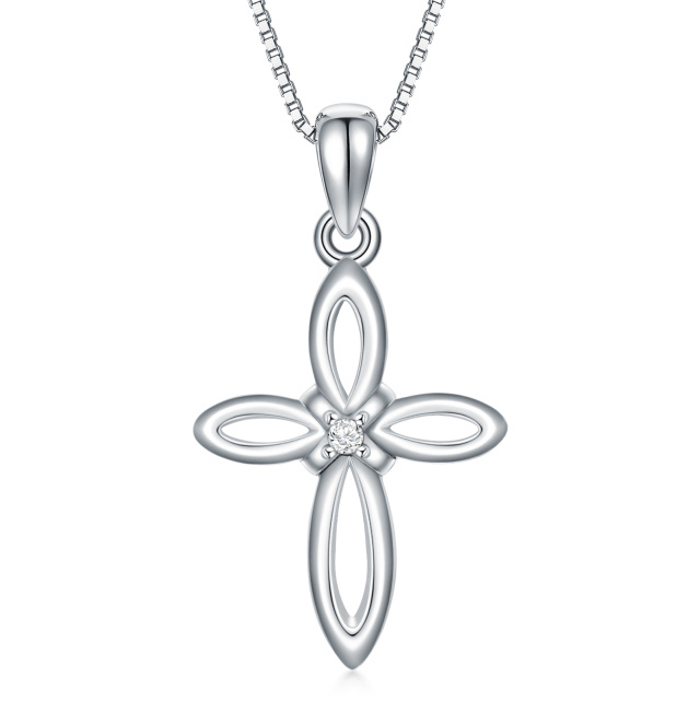 Sterling Silver Diamond Cross Knot Pendant Necklace-0
