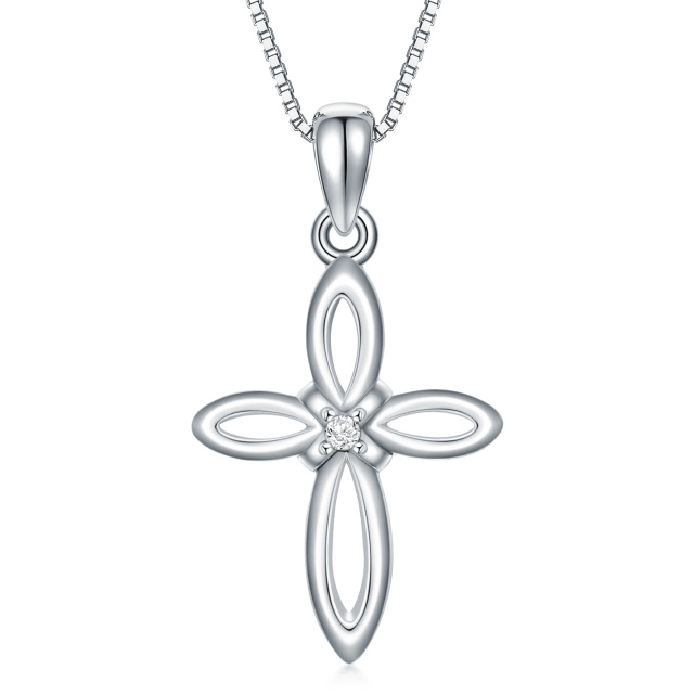 Sterling Silver Diamond Cross Knot Pendant Necklace-5