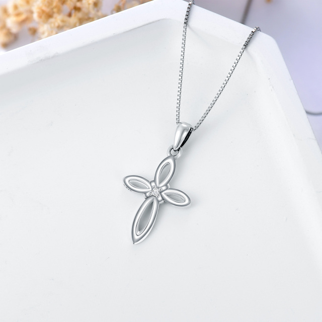 Sterling Silver Diamond Cross Knot Pendant Necklace-2