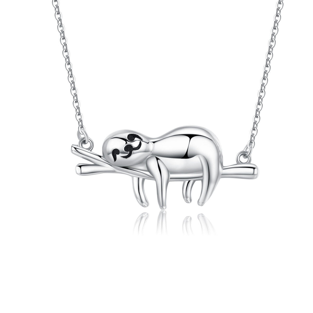 Sterling Silver Sloth on Branch Pendant Necklace-1